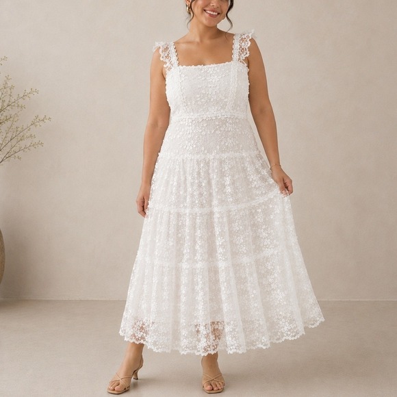 ARULA Dresses & Skirts - Arula Brixta Dress 3X White Floral Lace Maxi Bridal Formal